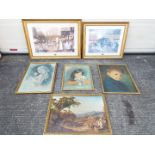 A collection of large framed prints, varying subjects and image sizes.