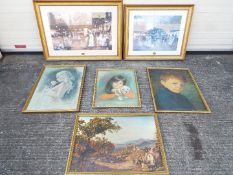 A collection of large framed prints, varying subjects and image sizes.