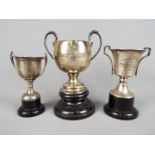 A small collection of trophies, the first a George VI silver, twin handled example,