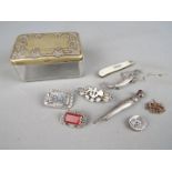 A small quantity of silver and white metal items to include an Edward VII silver and mother of