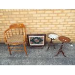 Two occasional or lamp tables and a fire screen.