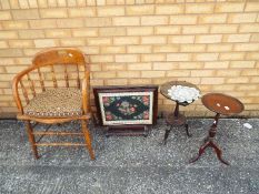 Two occasional or lamp tables and a fire screen.