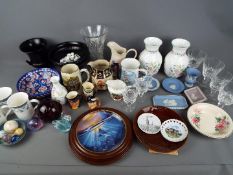 A mixed lot of ceramics and glassware to include Wedgwood Jasper Ware, Royal Doulton,