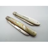 Two Edward VII silver and mother of pearl folding fruit knives,