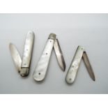 Three silver and mother of pearl folding fruit knives, two Edward VII examples,