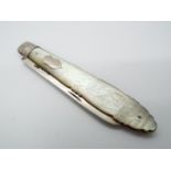 A Victorian silver and mother of pearl folding fruit knife,