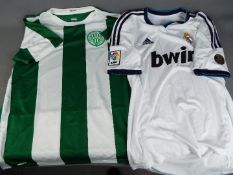 Two replica football shirts comprising Real Madrid (home shirt) and Ferencvaros (home shirt)