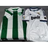 Two replica football shirts comprising Real Madrid (home shirt) and Ferencvaros (home shirt)