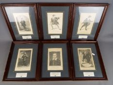 Six RSC prints of former actors, all mounted and framed under glass,