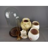 Lot to include hand painted amber glass vase, ceramic vases,