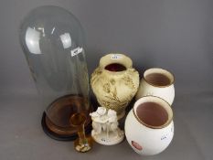 Lot to include hand painted amber glass vase, ceramic vases,