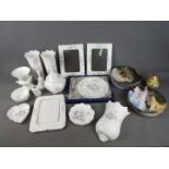 A collection of Aynsley 'Little Sweetheart' pattern ceramics to include picture frames,