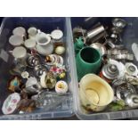 A mixed lot to include ceramics, glassware, plated ware and similar, two boxes.