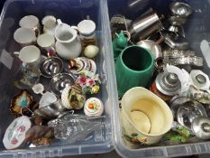 A mixed lot to include ceramics, glassware, plated ware and similar, two boxes.