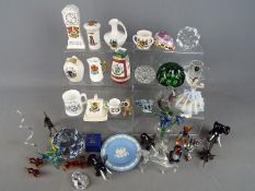 A mixed lot of ceramics and glassware to include Wedgwood, F Wessel, crested ware,