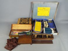 Small mixed lot to include trinket boxes, vintage B.G.L Table Tennis set, dominoes, purse.