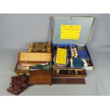 Small mixed lot to include trinket boxes, vintage B.G.L Table Tennis set, dominoes, purse.