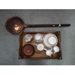 Lot to include a Royal Tuscan 'Tiara' pattern tea set, copper pan and copper bed warmer.