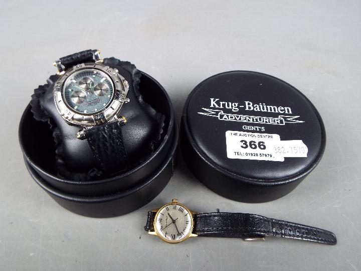 A boxed Krug - Baumen 'Adventurer' gentleman's wristwatch contained in original box and a lady's