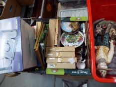 A mixed lot to include ceramics, plated ware, DVD's, boxed audio system and similar, three boxes.