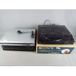 A boxed Sony PS-LX300USB turntable, a Sony DVD recorder and a further DVD recorder by Toshiba.