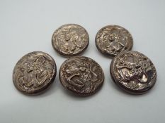 A set of five Art Nouveau silver buttons, Chester assay 1905,