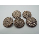 A set of five Art Nouveau silver buttons, Chester assay 1905,