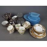 Royal Doulton tea wares with floral decoration, Royal Worcester silver lustre coffee pot, teapot,
