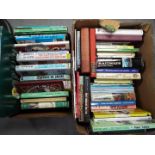 Two boxes of books relating to railways, locomotives, traction engines and similar.