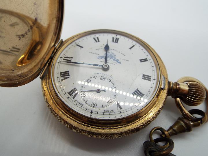 A yellow metal full hunter crown wind pocket watch, - Image 3 of 6