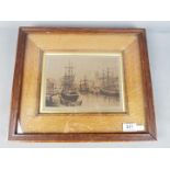 A framed etching after J R Hutchinson entitled 'St Stephens Bristol From The Harbour'.