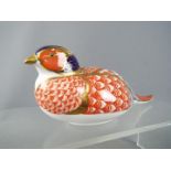Royal Crown Derby - a paperweight in the form of a Pheasant, gold stoppper to gthe base, 17.