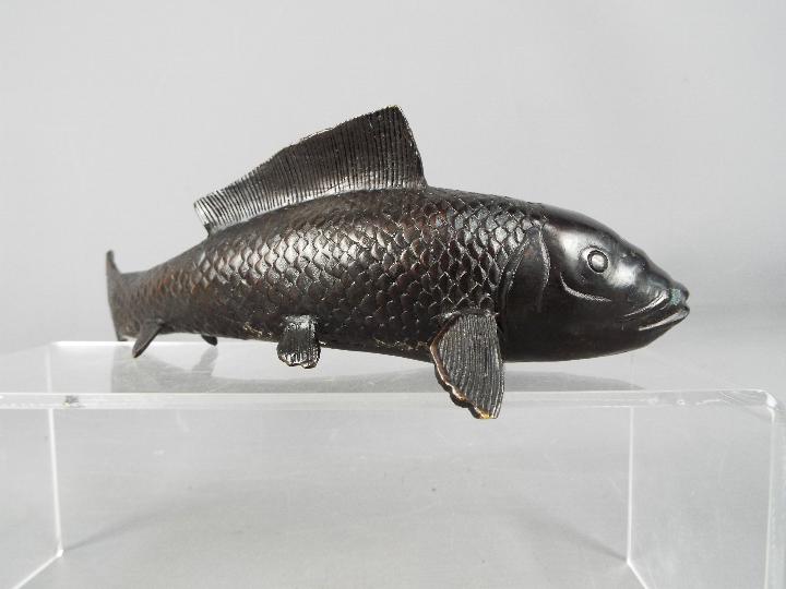 A bronzed sculpture depicting a Koi Carp fish, - Image 2 of 2