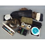 Lot to include lady's gloves, powder compacts, lidded powder bowl, manicure set,