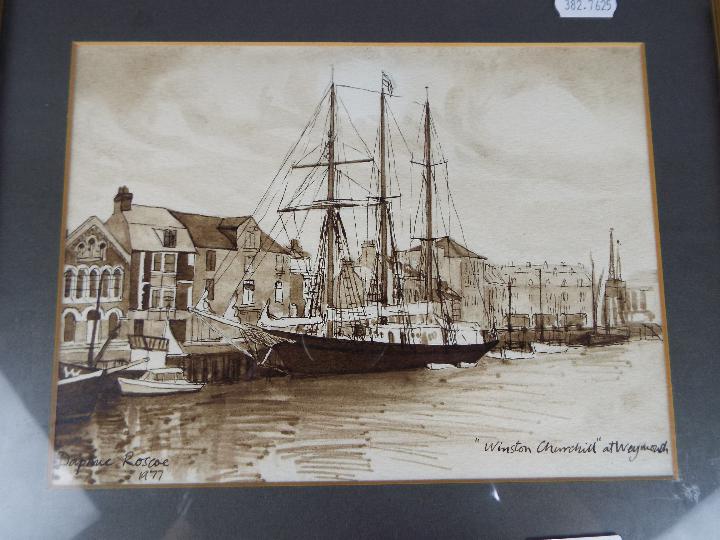 A watercolour and ink picture entitled 'Winston Churchill at Weymouth' signed by the artist Daphne - Image 2 of 3