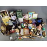 A mixed lot to include Wade Natwest pig money bank, animal ornaments, pictures, gloves,