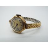 A 9ct gold cased lady's, Thomas Russell & Son, wristwatch having octagonal case,