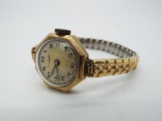 A 9ct gold cased lady's, Thomas Russell & Son, wristwatch having octagonal case,