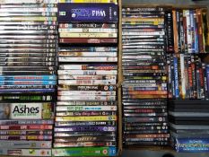 Two boxes of DVD's including films, comedy, animated and similar.