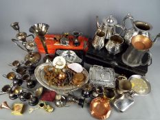 A collection of metalware comprising plated ware, copper, pewter and similar.