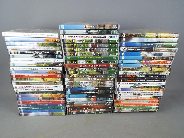 A box of DVD's, predominantly rail and steam related.