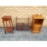 Lot to include a plant stand (77 cm height), bedside cabinet and a wall mountable shelf / cupboard.