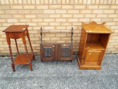 Lot to include a plant stand (77 cm height), bedside cabinet and a wall mountable shelf / cupboard.