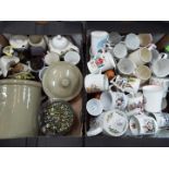 Two boxes of mixed ceramics to include Aynsley, Royal commemorative, Toby / character jugs,