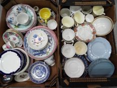 Two trays of assorted ceramics and china to include Adams Calyx Ware, Orient Line, blue and white,