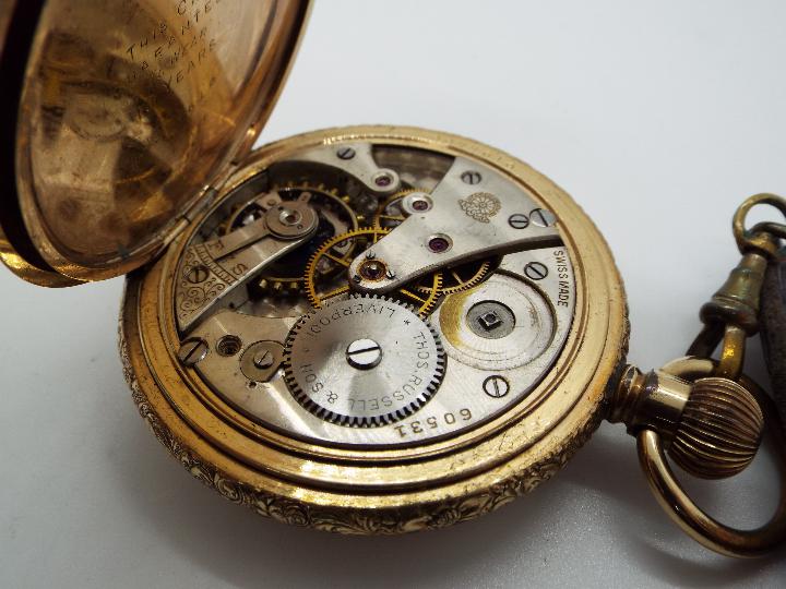 A yellow metal full hunter crown wind pocket watch, - Image 2 of 6