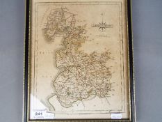 Small framed, hand coloured map of Lancashire by John Cary,