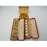 Two cased sets of six, stone set dress studs and one similar set of three with pin.