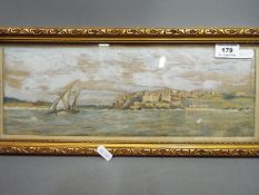 A framed watercolour depicting the port of El-Araish / Larache,