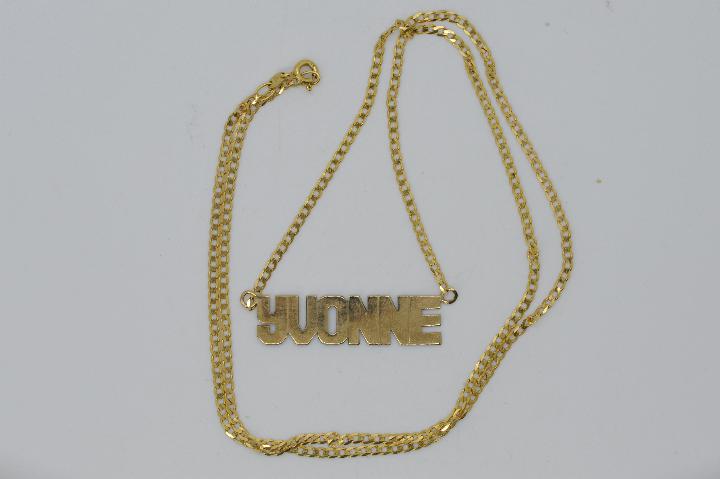 9 ct Gold - a 9ct gold necklace displaying the name Yvonne, stamped 375, approximate weight 5. - Image 2 of 3